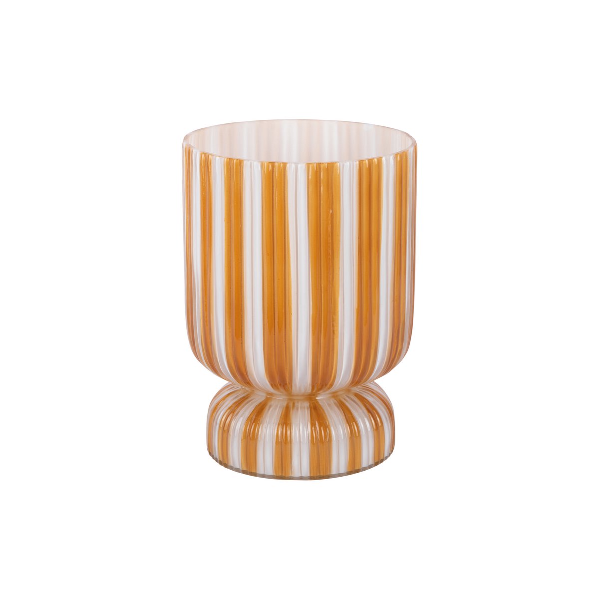 Vase rayé rétro moyen en verre jaune, vue de face