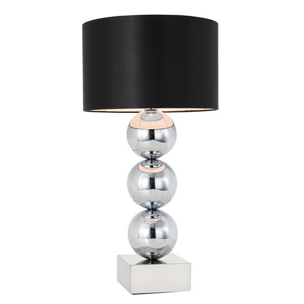 Lampe Globe Base Bloc Chrome - vue avant avec abat-jour noir satiné