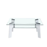 Table basse moderne en bois et verre avec plateau en verre de sécurité