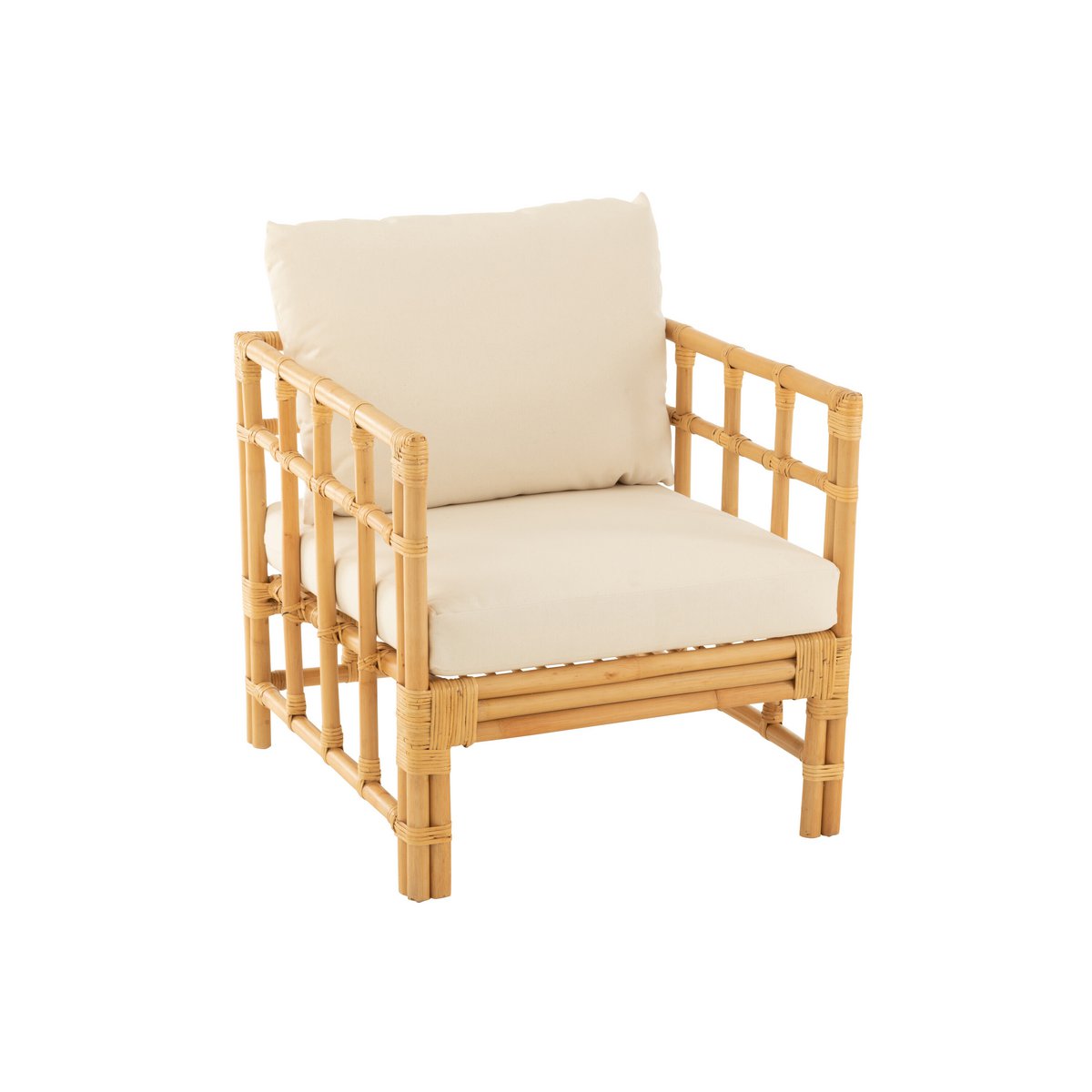 Fauteuil J-Line Elise en rotin naturel avec coussin blanc