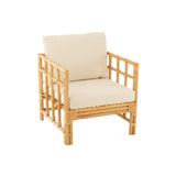 Fauteuil J-Line Elise en rotin naturel avec coussin blanc