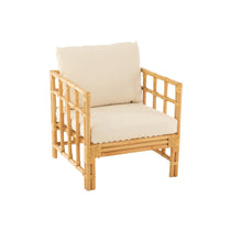 Fauteuil J-Line Elise en rotin naturel avec coussin blanc