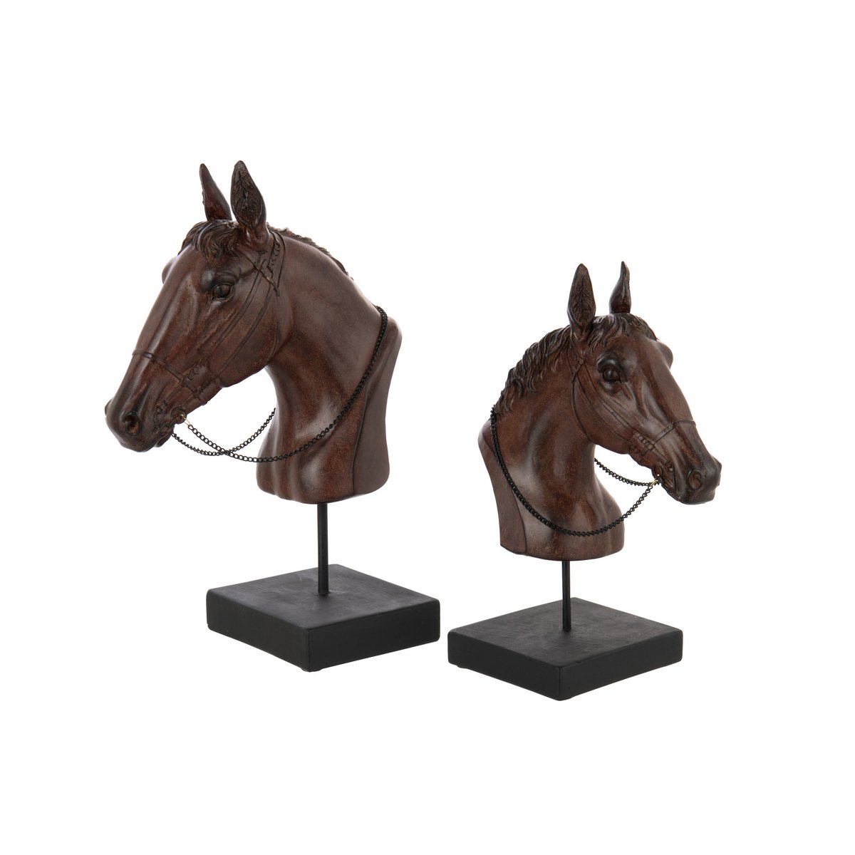 Tête de Cheval J-Line sur pied en polyrésine marron foncé, vue avant