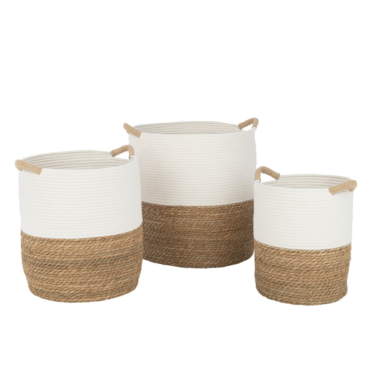 Panier de rangement J-Line blanc avec poignées rondes en textile