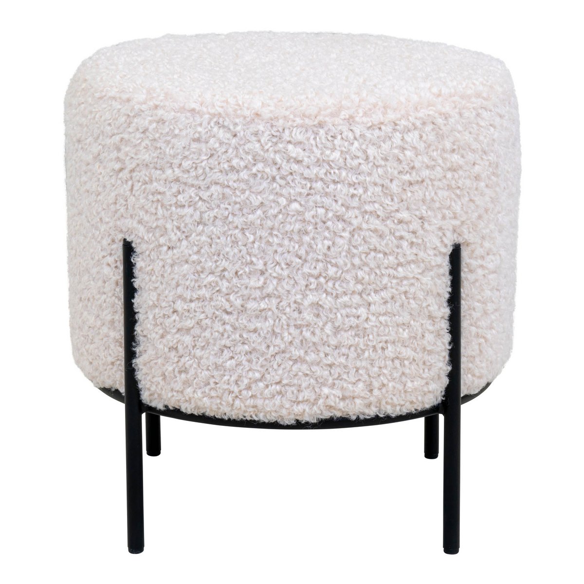 Vue de côté du pouf Alford, texture douce et élégante