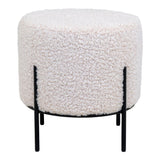 Vue de côté du pouf Alford, texture douce et élégante