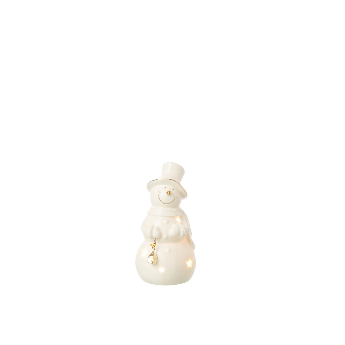 Figurine Bonhomme de neige J-Line en porcelaine écrue, vue de face