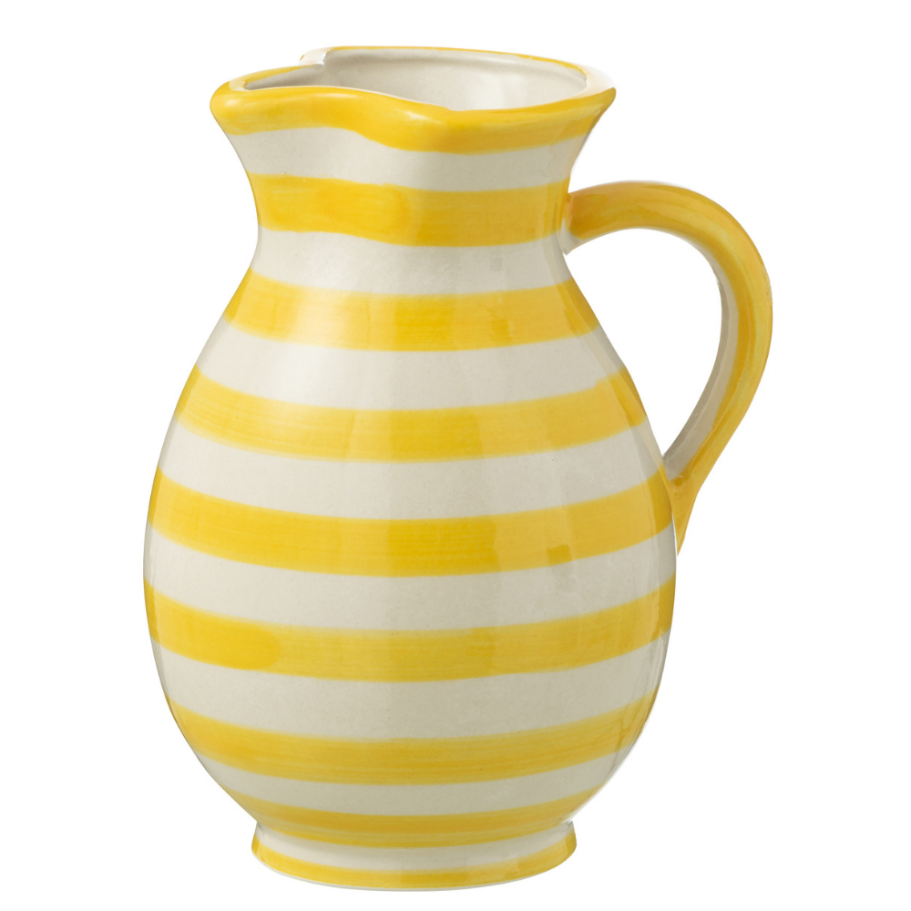 J-LIGNE JUG GRANADA Stripes en céramique blanc et jaune, vue de face