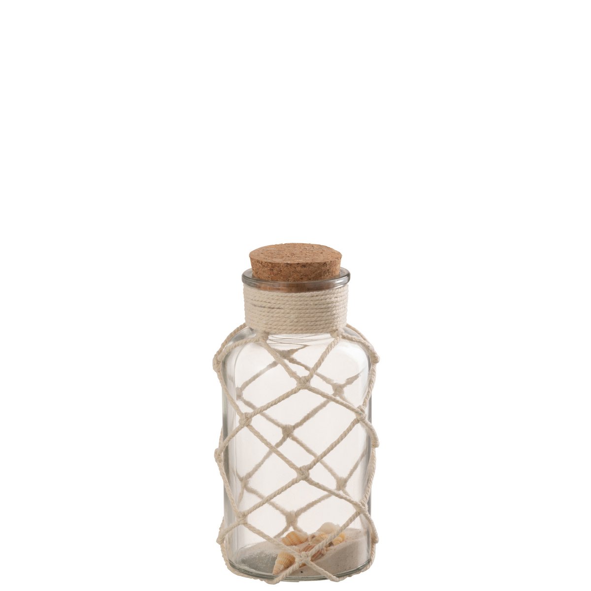 Vase Sable Coquillages J-Line en verre transparent, vue de face