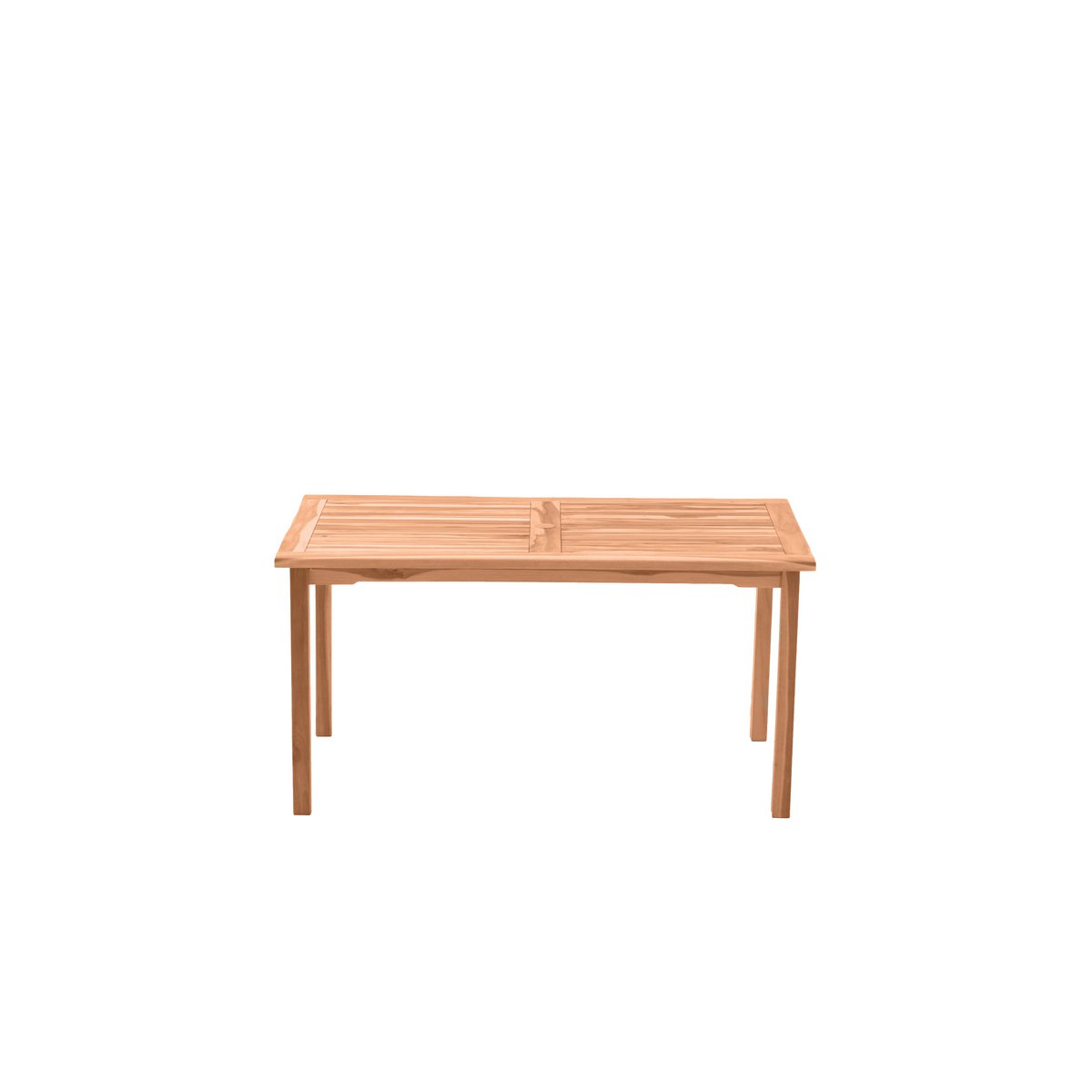 Détail du plateau de la table de jardin en teck montrant les nuances du bois