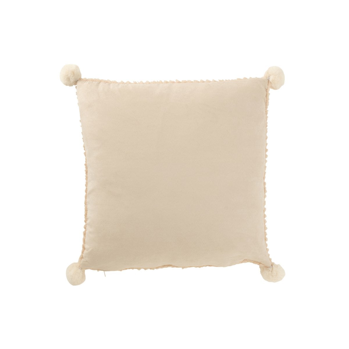 Détail du coussin Soft Pompoms montrant sa texture en coton beige