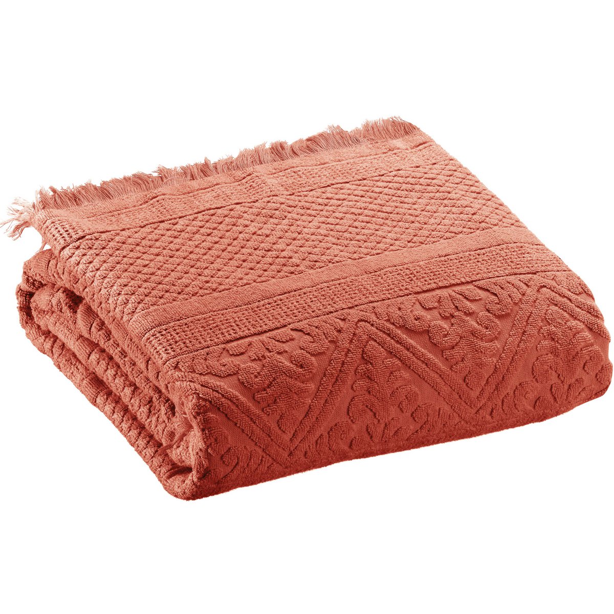 Drap de bain Zoe Sienne en coton avec motifs jacquards arabesques