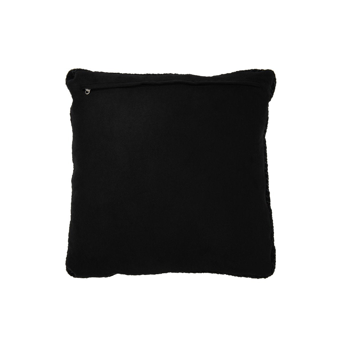 Détail du coussin J-Line en cuir noir, texture tissée
