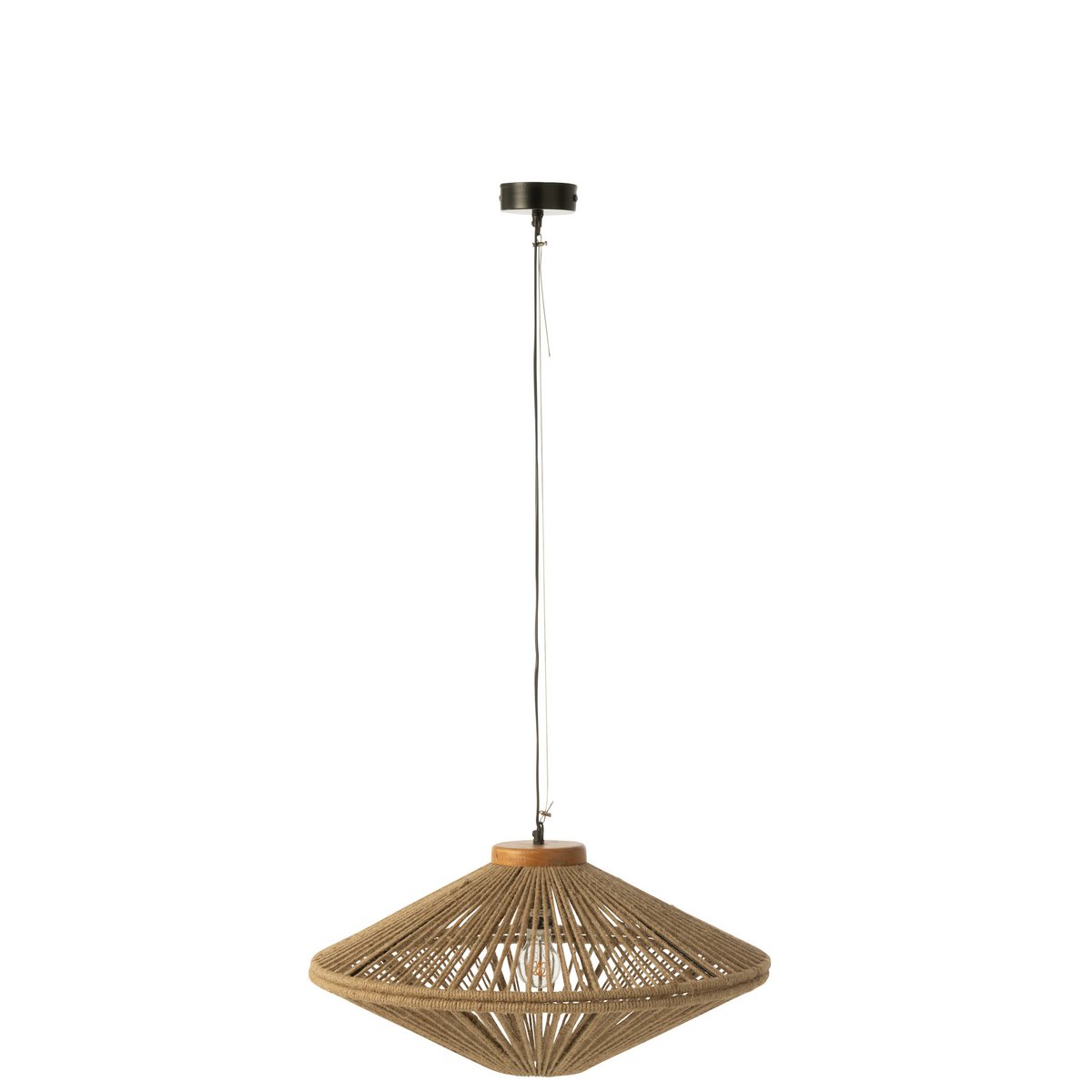 Détail du matériau en jute de la lampe Ovni, ambiance bohème