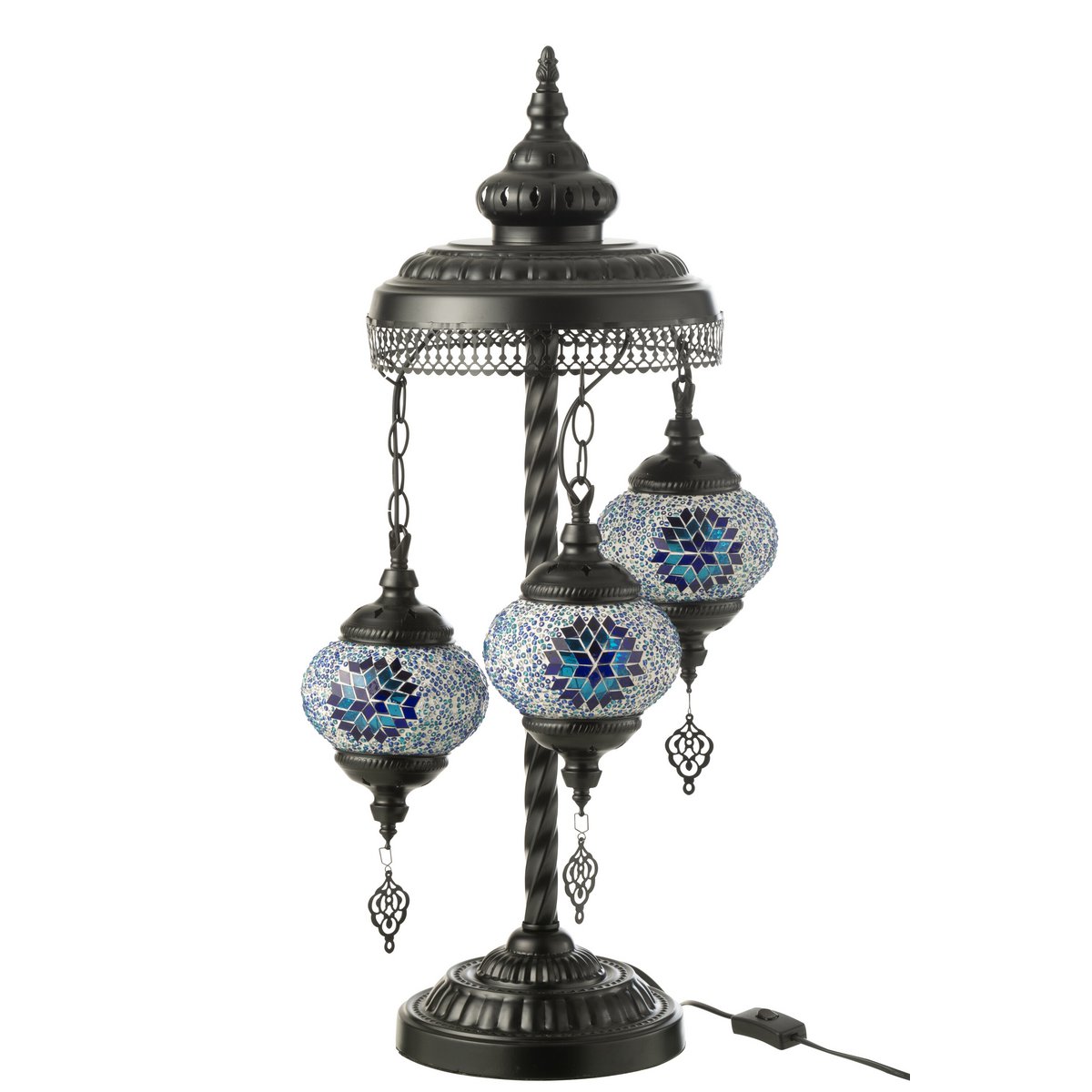 Lampe Mosaïque 3 Ampoules J-Line en verre bleu, vue de face.