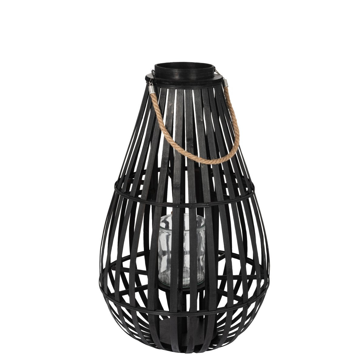 Lanterne J-Line en bambou noir, forme goutte, élégance moderne