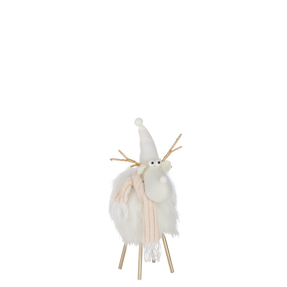 Figurine J-Line Renne en polyrésine blanche et beige, élégante et festive
