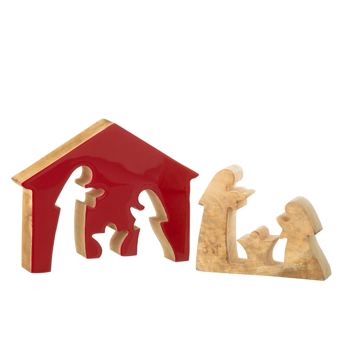 Crèche J-Line en bois rouge et naturel, vue de face