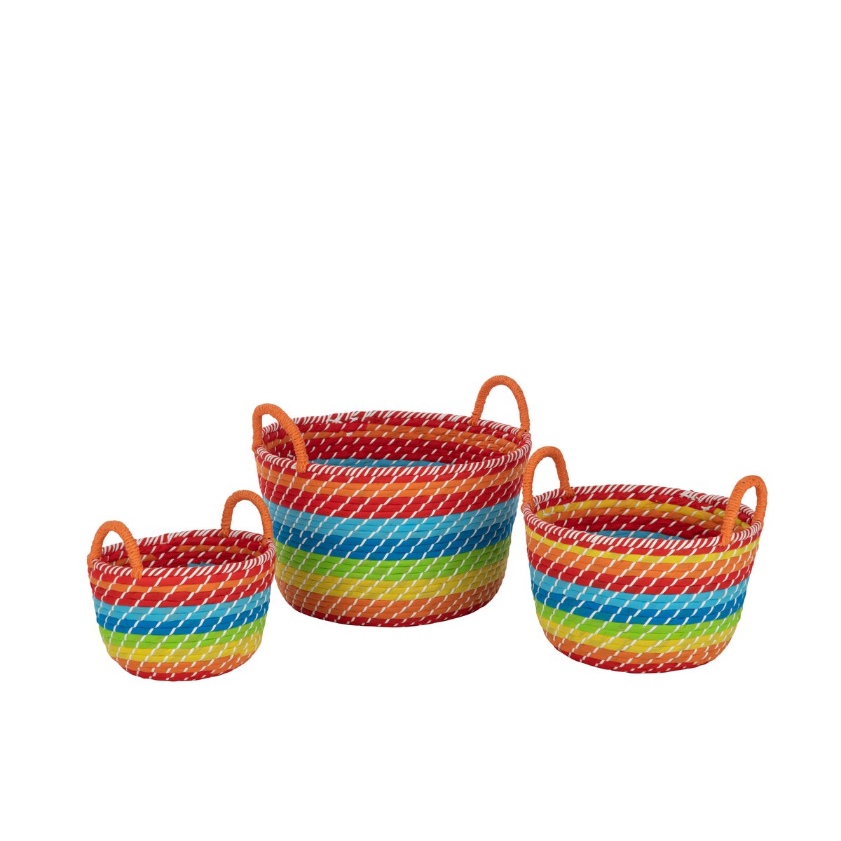 Lot de 3 paniers J-Line Rainbow Stripes sur un fond neutre