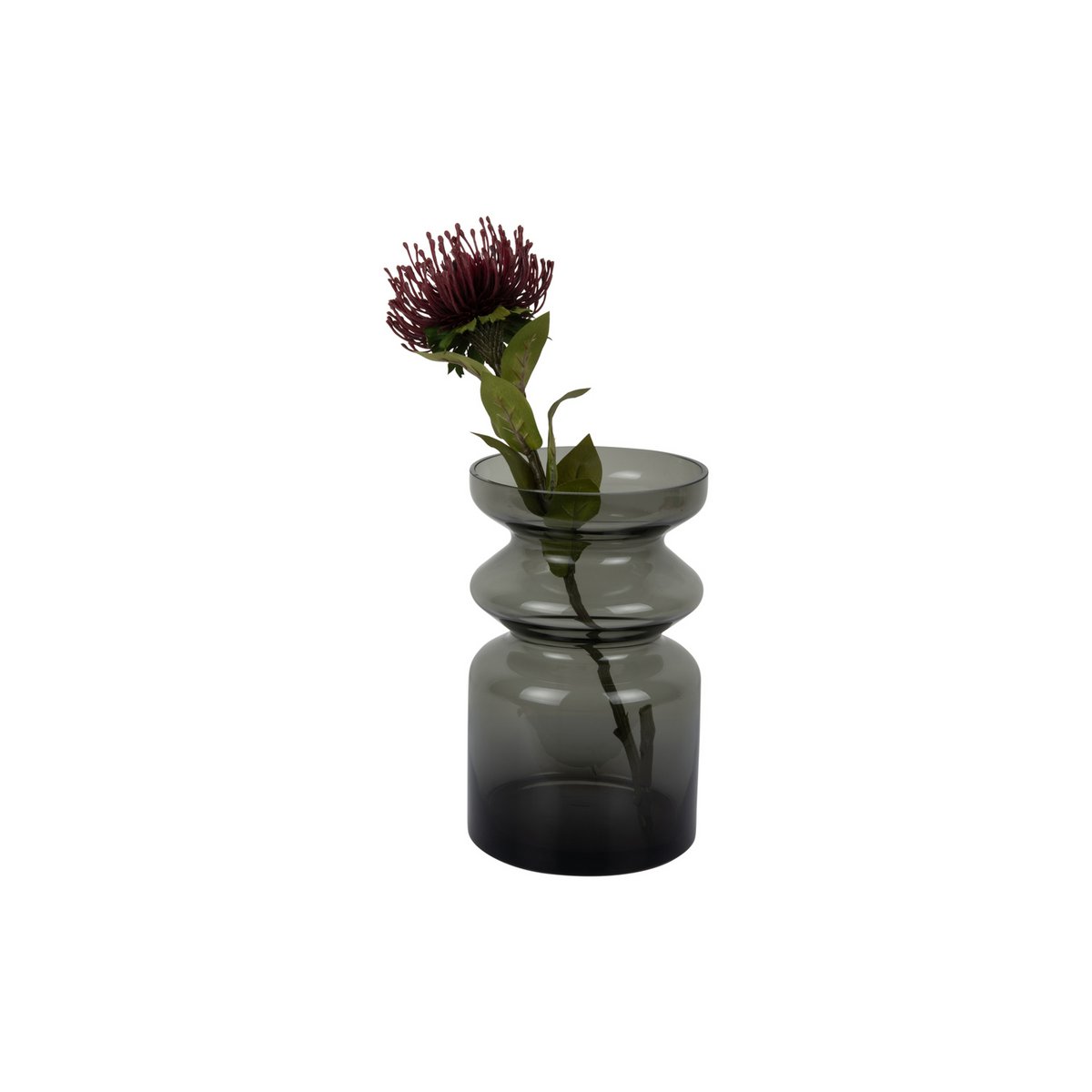 Vase Gusto en verre gris, présentation avec fleurs