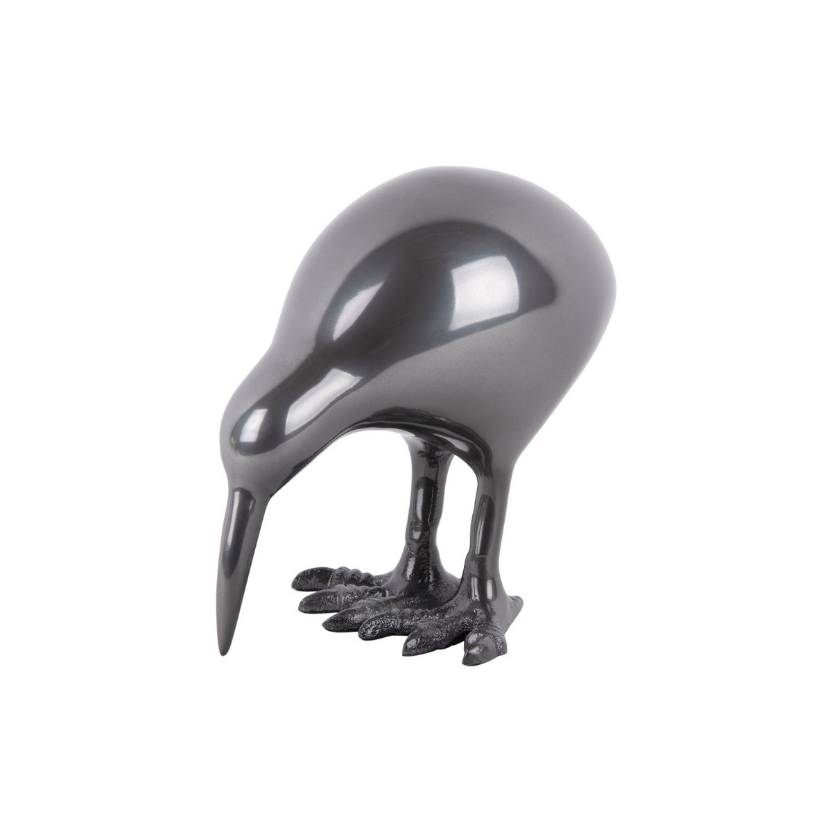 Statue Oiseau Kiwi en aluminium couleur noir, vue de face