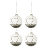 Boules de Noël en verre argenté avec strass en forme de cœur