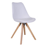 Chaise Bergen en cuir PU blanc avec pieds en bois d'hévéa, vue de face