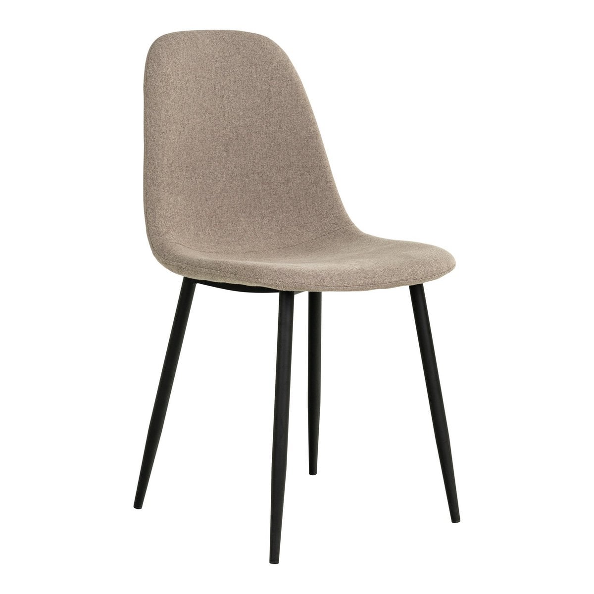 Chaise de salle à manger Stockholm avec siège rembourré en polyester pierre et pieds en métal noir.