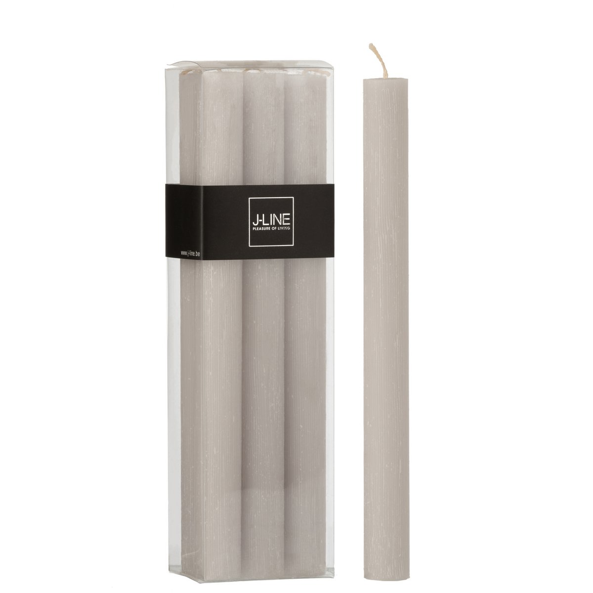 Bougies de table J-Line gris clair, présentées dans un intérieur élégant