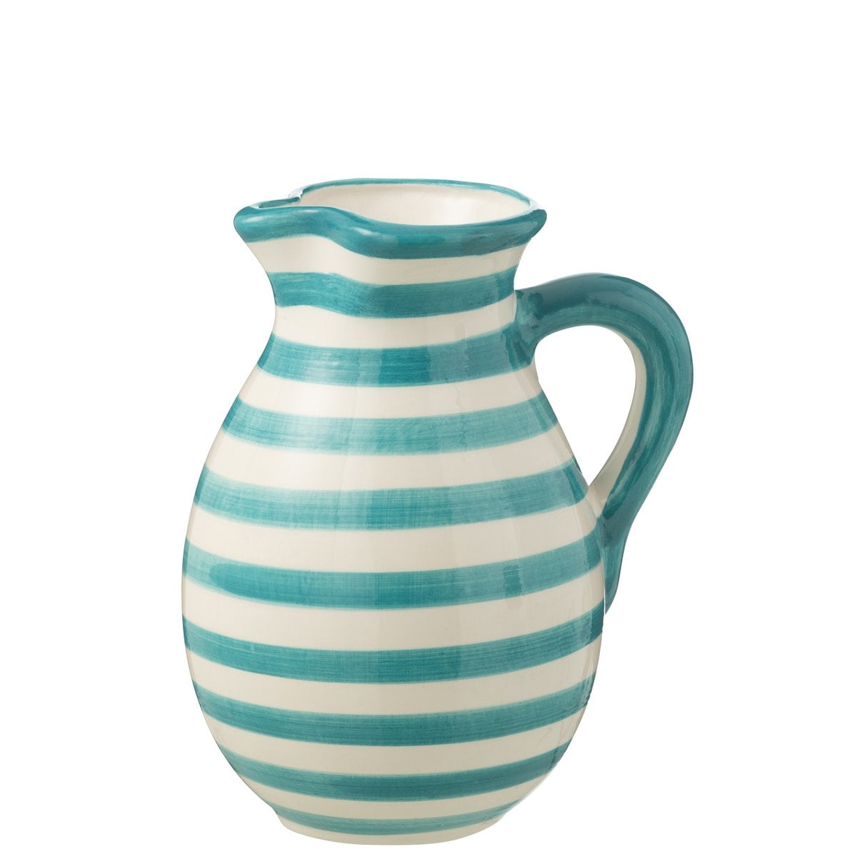 J-Line Jug Grenade Stripes en céramique blanche et aqua, vue de face