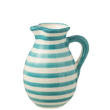 J-Line Jug Grenade Stripes en céramique blanche et aqua, vue de face
