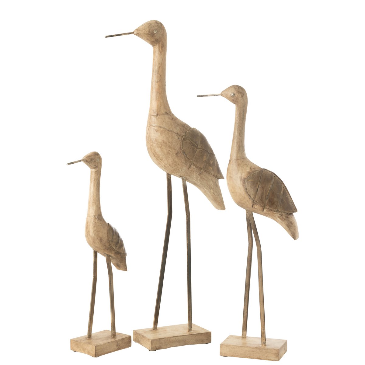 Oiseau décoratif J-Line en bois et métal beige et noir, vue de face