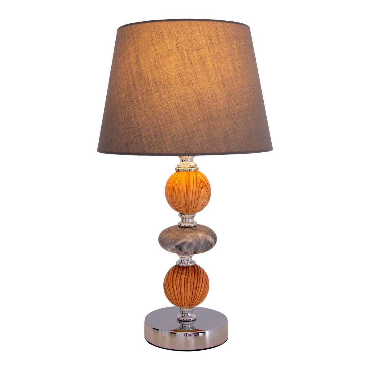 Détail du design en métal et bois de la lampe Araga