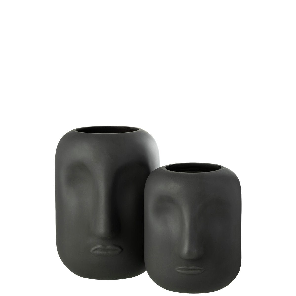 Vue latérale du vase Noe en verre noir, design épuré et contemporain