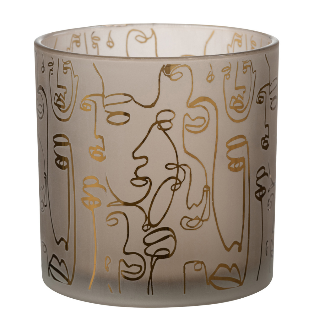 Lanterne J-Line Happy Faces en verre beige, vue de face