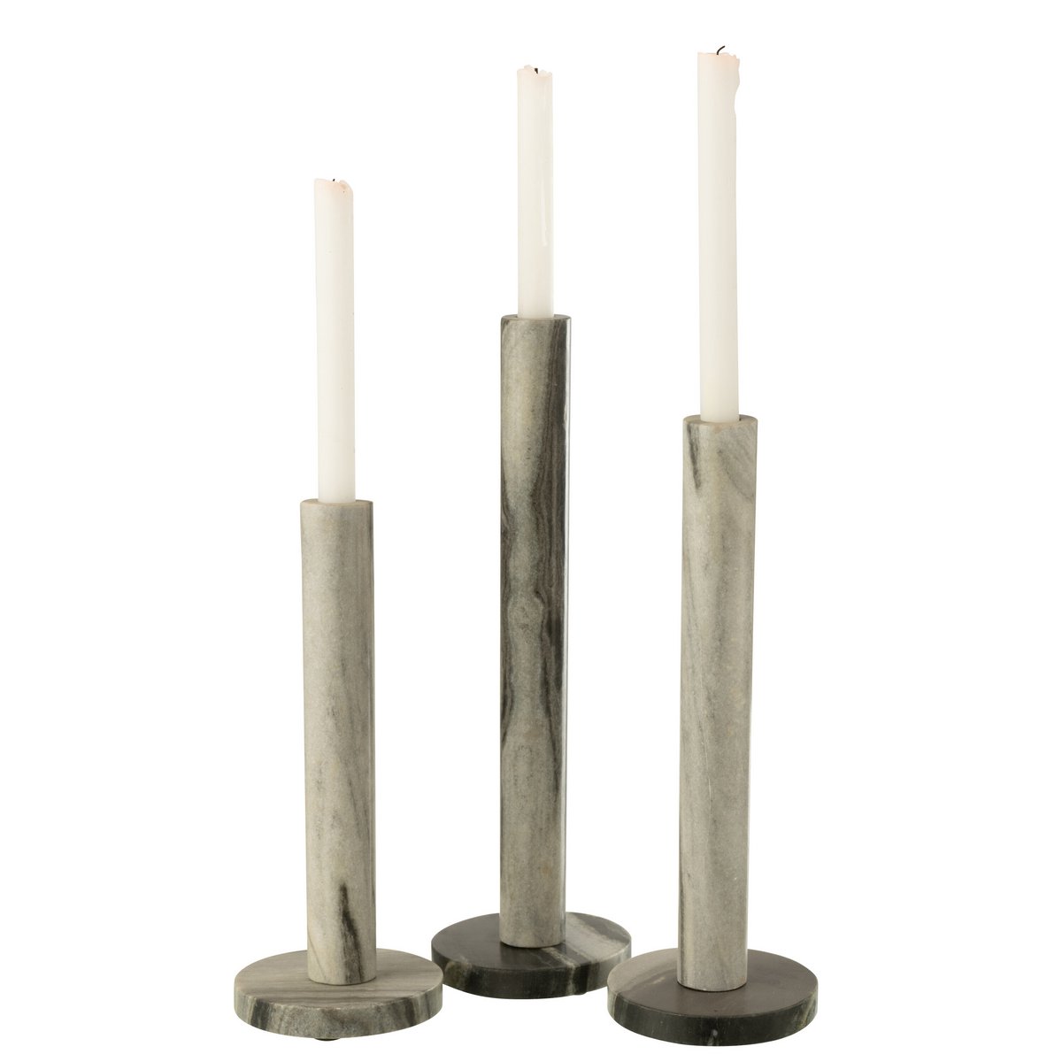 Bougeoir J-Line en marbre noir et gris, lot de 3, élégant et moderne.