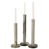 Bougeoir J-Line en marbre noir et gris, lot de 3, élégant et moderne.