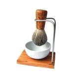 Porte-brosse de rasage en bois d'olivier avec blaireau
