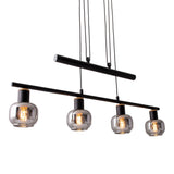 4 pendentif "Fumoso", hauteur de lampe pendentielle réglable en métal et verre fumée en noir, avec socket e14, pour salle à manger, salon, couloir ou bureau, 78 x 10 cm