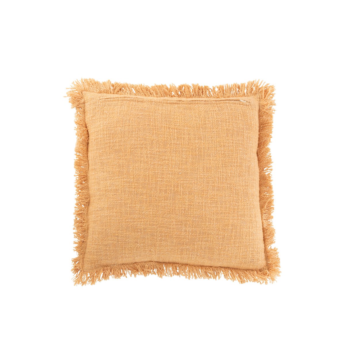 Coussin J-Line Franges en coton et velours ocre, vue de face