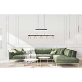 LED GLASS PENDANT LEIL "BRASS" Noir, classique et suspendu en métal noir et verre, avec des LED fermement intégrées, éclairage pour le salon, la salle à manger ou le bureau, 90 cm de long