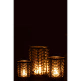 Lanterne J-Line Herringbone posée sur une table, ambiance décorative.