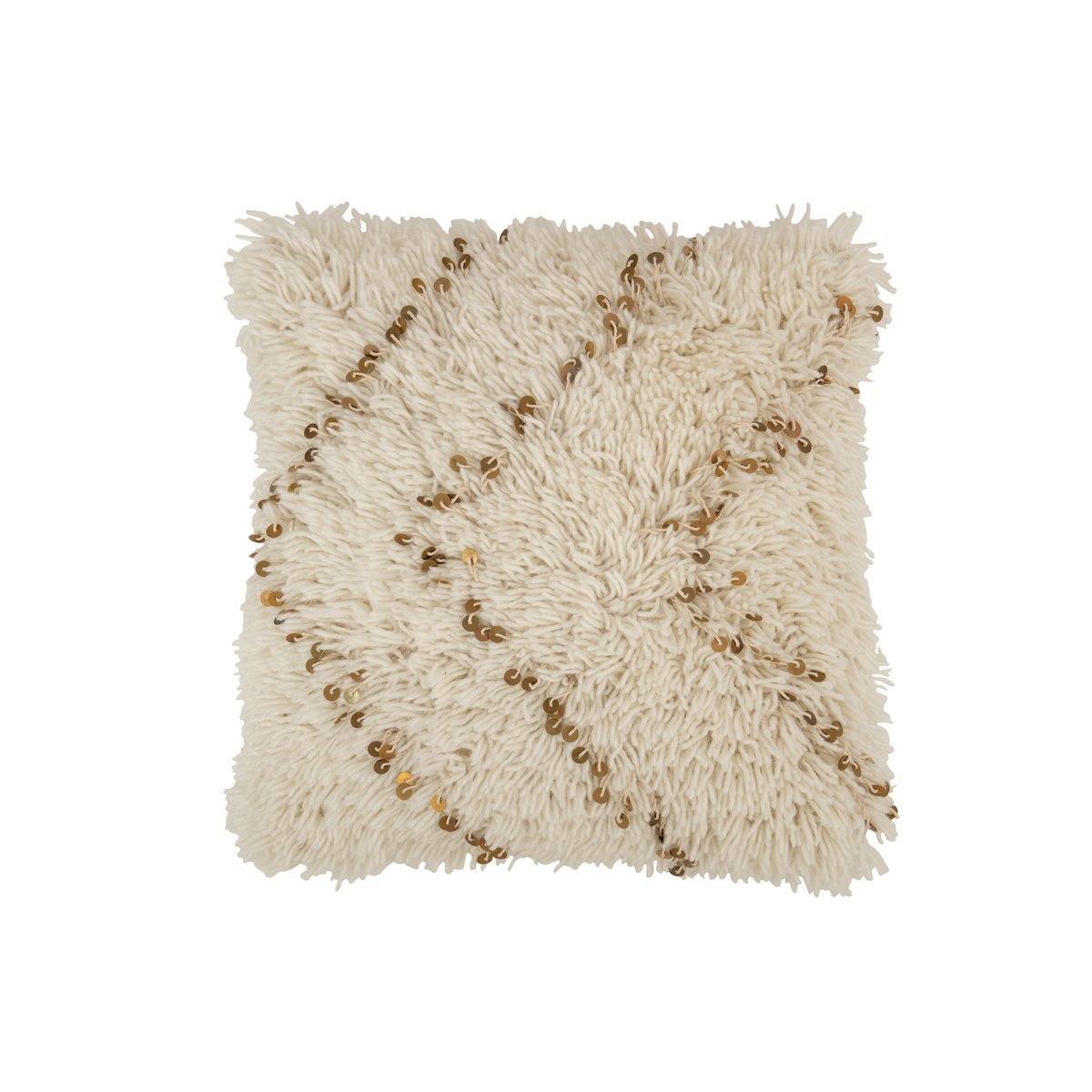 Coussin Square Pearl J-Line en coton blanc et or sur canapé