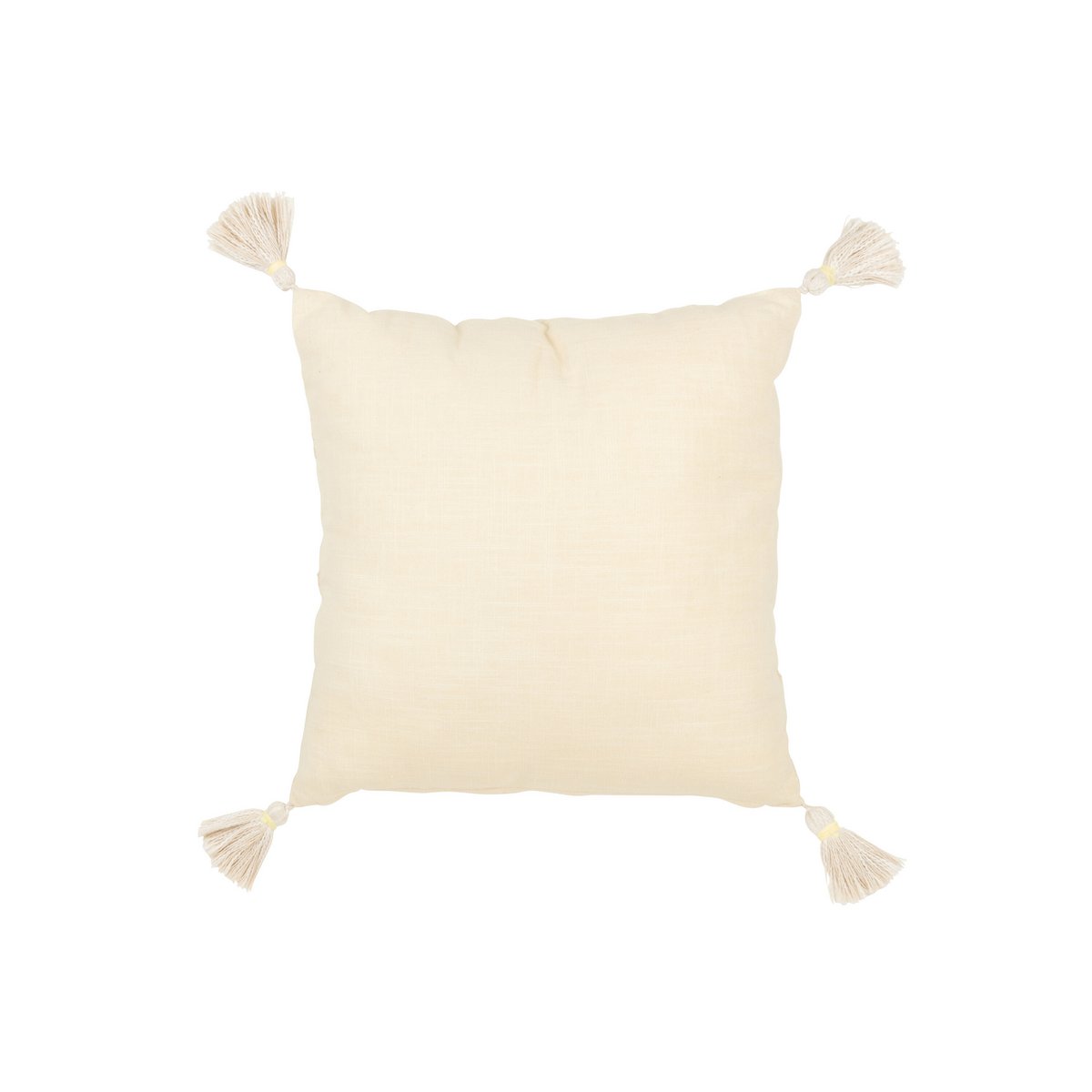 Coussin carré J-Line avec fleurs et pompons en coton jaune clair