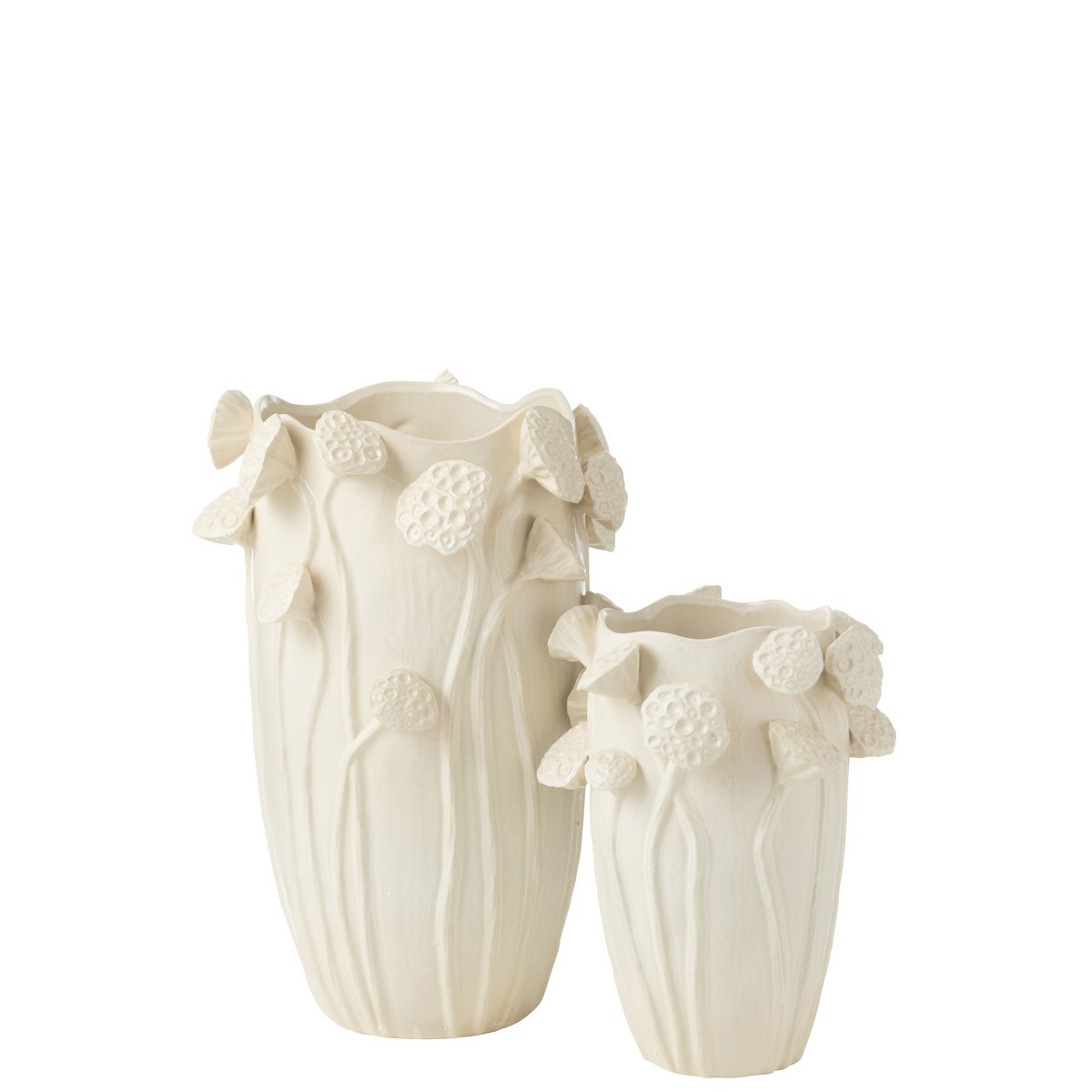 Vase Botanics Lotus J-Line en céramique beige, vue de face
