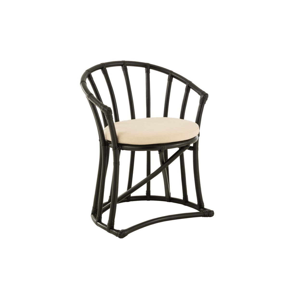 Chaise J-Line avec coussin en jute noir et blanc, vue de face