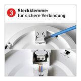 LED PLADIER LAX "BONUS" Ø21,7 cm, installation et structure de lumière fonctionnelle possibles, lampe à plafond en métal et en plastique en blanc, avec des LED fermement intégrées, y compris le changeur de couleur CCT