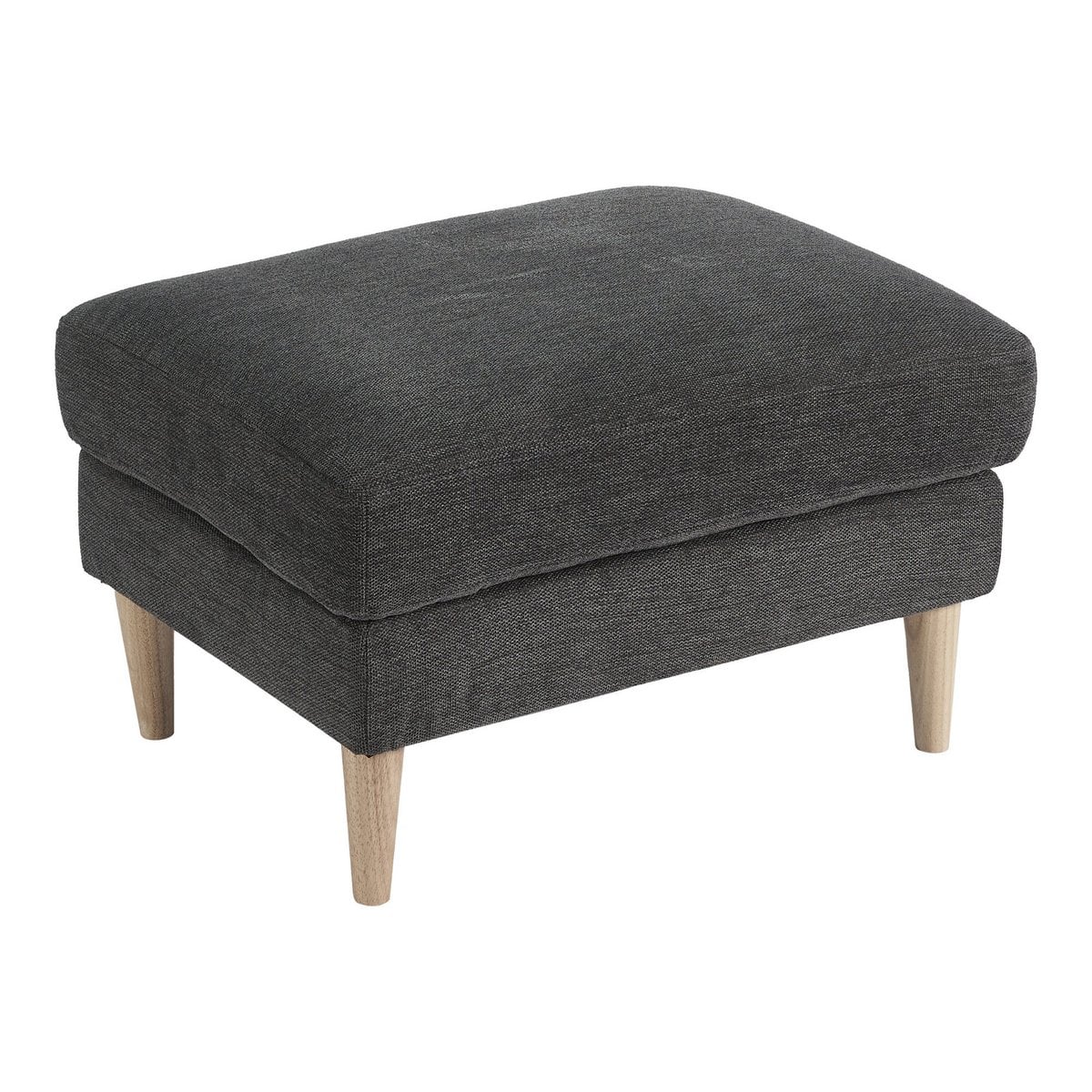 Pouf Bologna en velours gris foncé avec pieds en bois naturel, vue de face