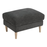 Pouf Bologna en velours gris foncé avec pieds en bois naturel, vue de face