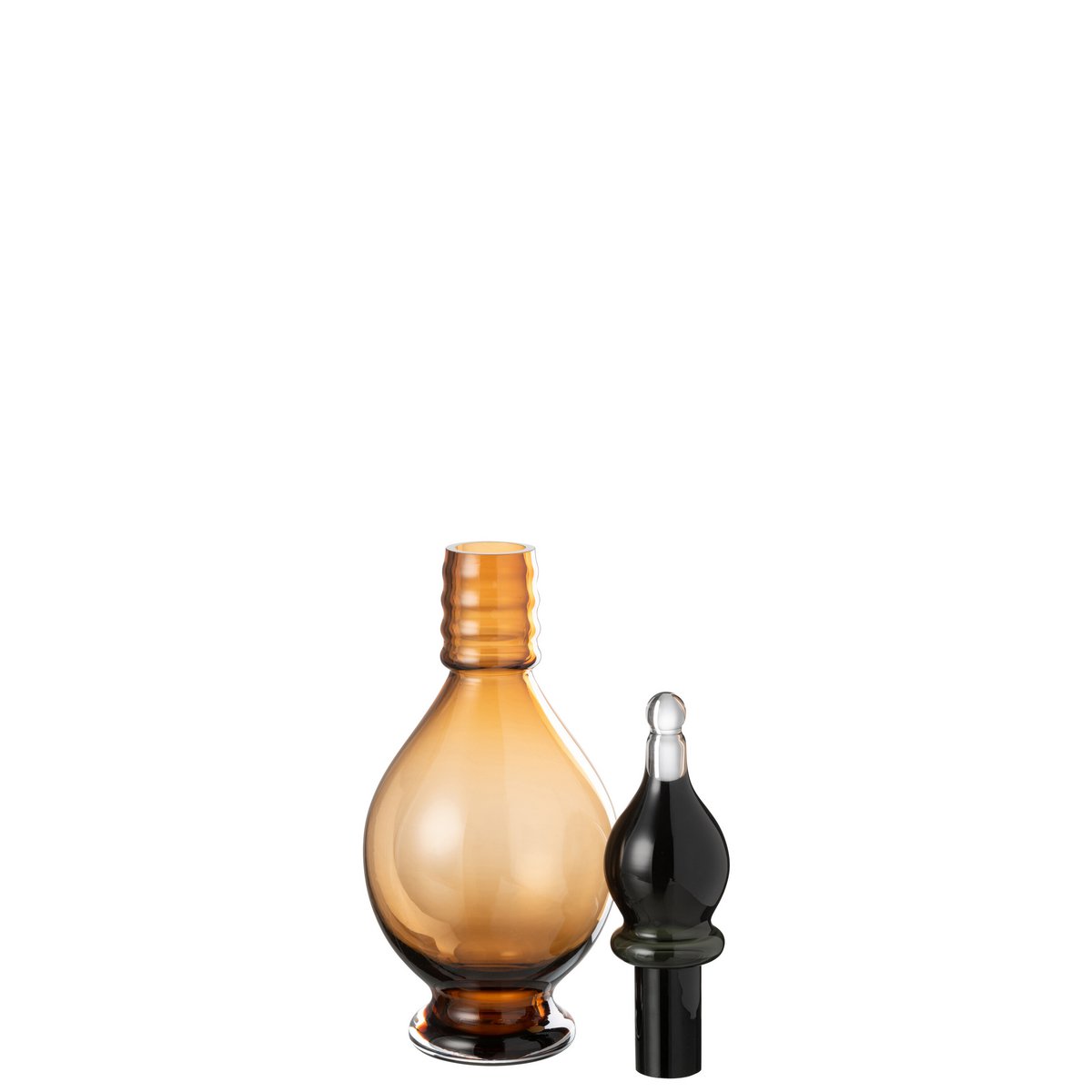 Vue détaillée du vase Joey, mettant en avant sa finition en verre marron